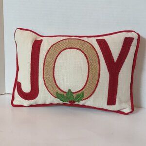 JOY Home Decorative Christmas Pillow Burlap Sweater Holly Applique Accents